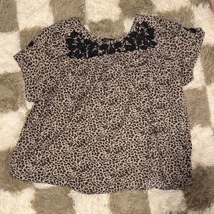 Leopard Print Women's Top with Black Floral Detail